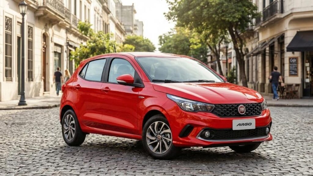 Fiat Argo vermelho em cenário urbano, representando o seguro do Fiat Argo.