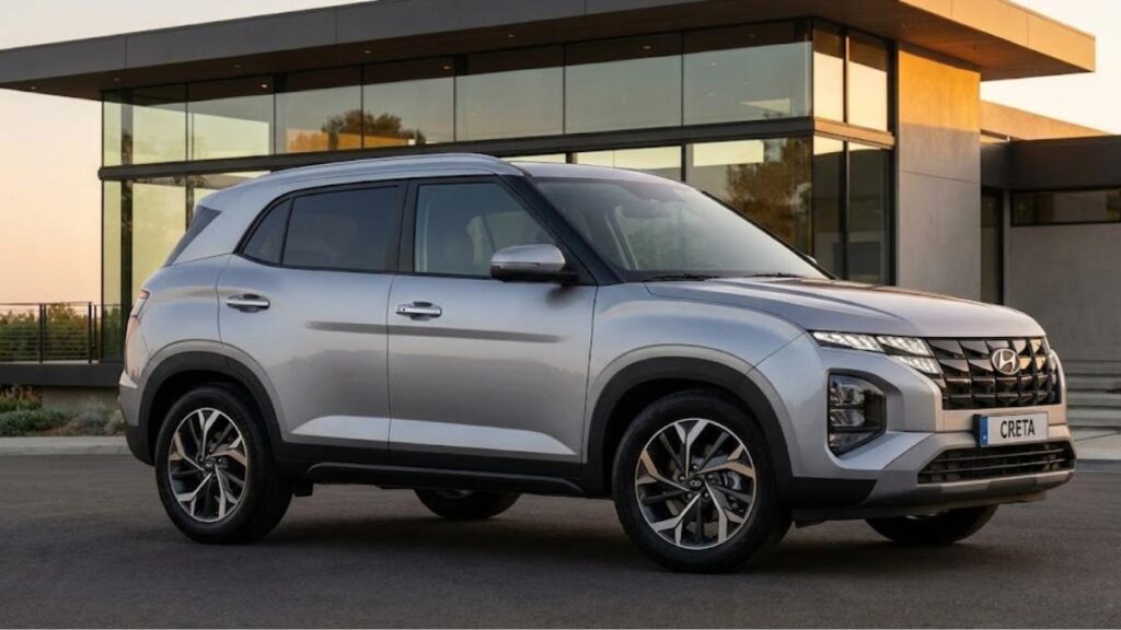 Um Hyundai estacionado em frente a uma residência moderna, representando o seguro do Creta em 2026.