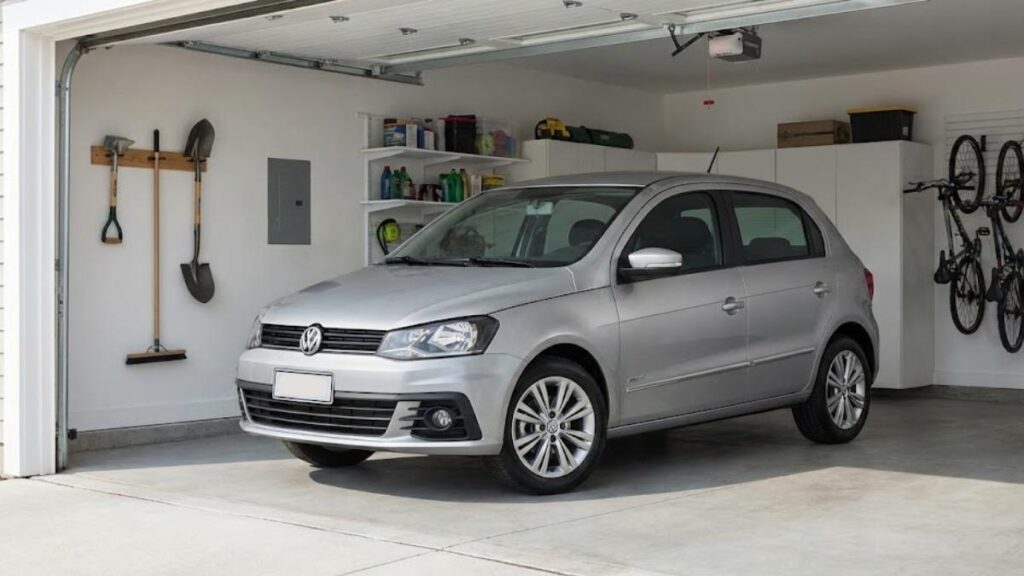 Volkswagen Gol em garagem segura, representando economia na contratação do seguro auto.