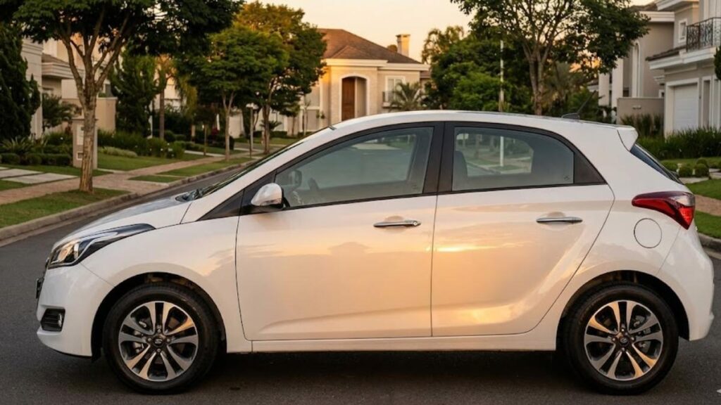 Hyundai HB20 estacionado em local seguro, ilustrando economia no seguro.