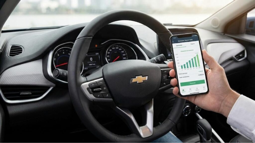 Painel do Chevrolet Onix com foco em economia no seguro auto.