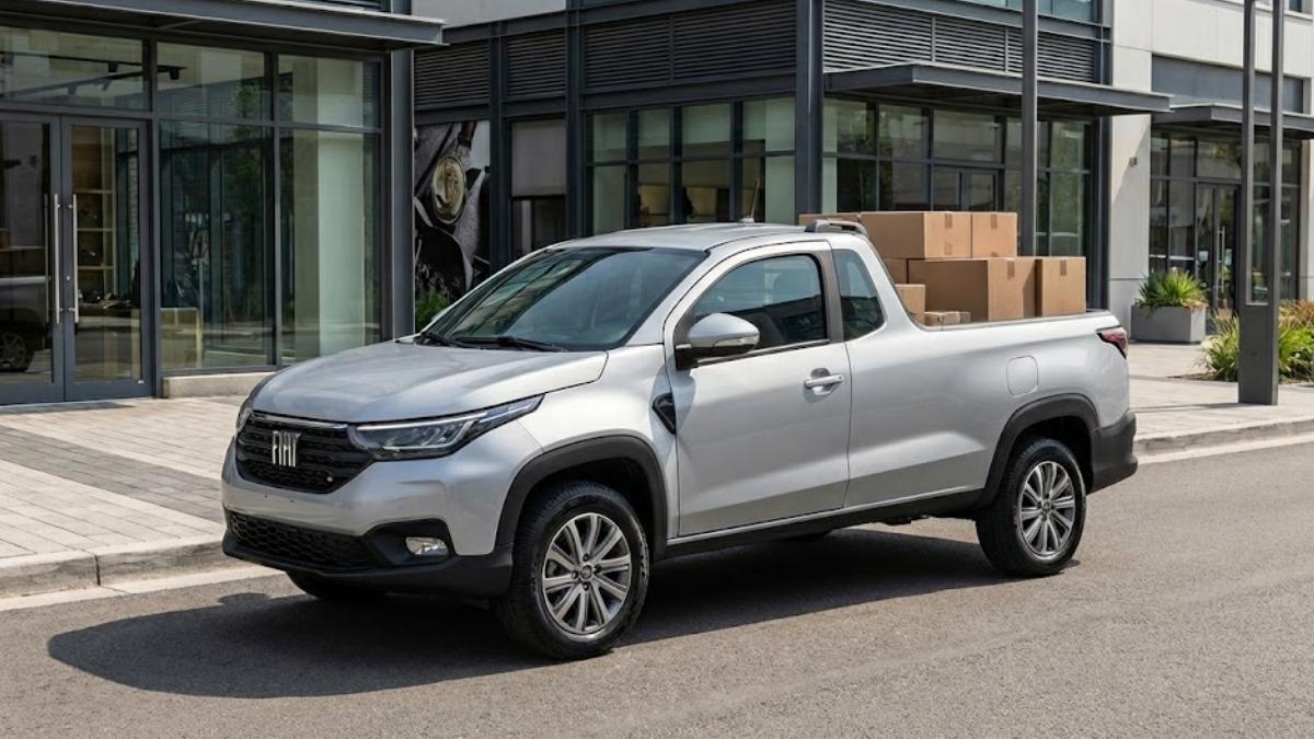 Fiat Strada prata em ambiente comercial, representando o seguro da Fiat Strada.