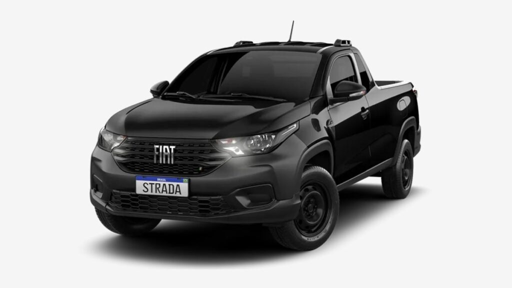 Fiat Strada branca modelo 2026 com fundo neutro, ilustrando os preços de seguro Fiat Strada.