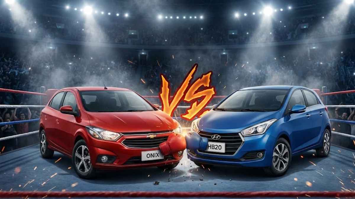 uma batalha fictícia em um ringue simulando o melhor: segundo do onix ou hb20