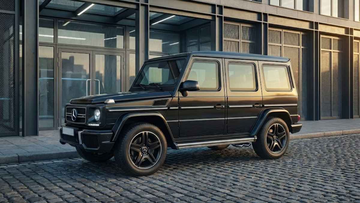 Putz, desculpa! O modelo de imagem às vezes se empolga e tenta gerar "texto dentro da foto" em vez do texto de acessibilidade que você pediu. Aqui está o Alt Text (o texto de verdade para o código do seu site): Alt Text: "SUV Mercedes-Benz Classe G preto estacionado em frente a um edifício moderno de escritórios, representando a proteção e sofisticação de um seguro para carro blindado.